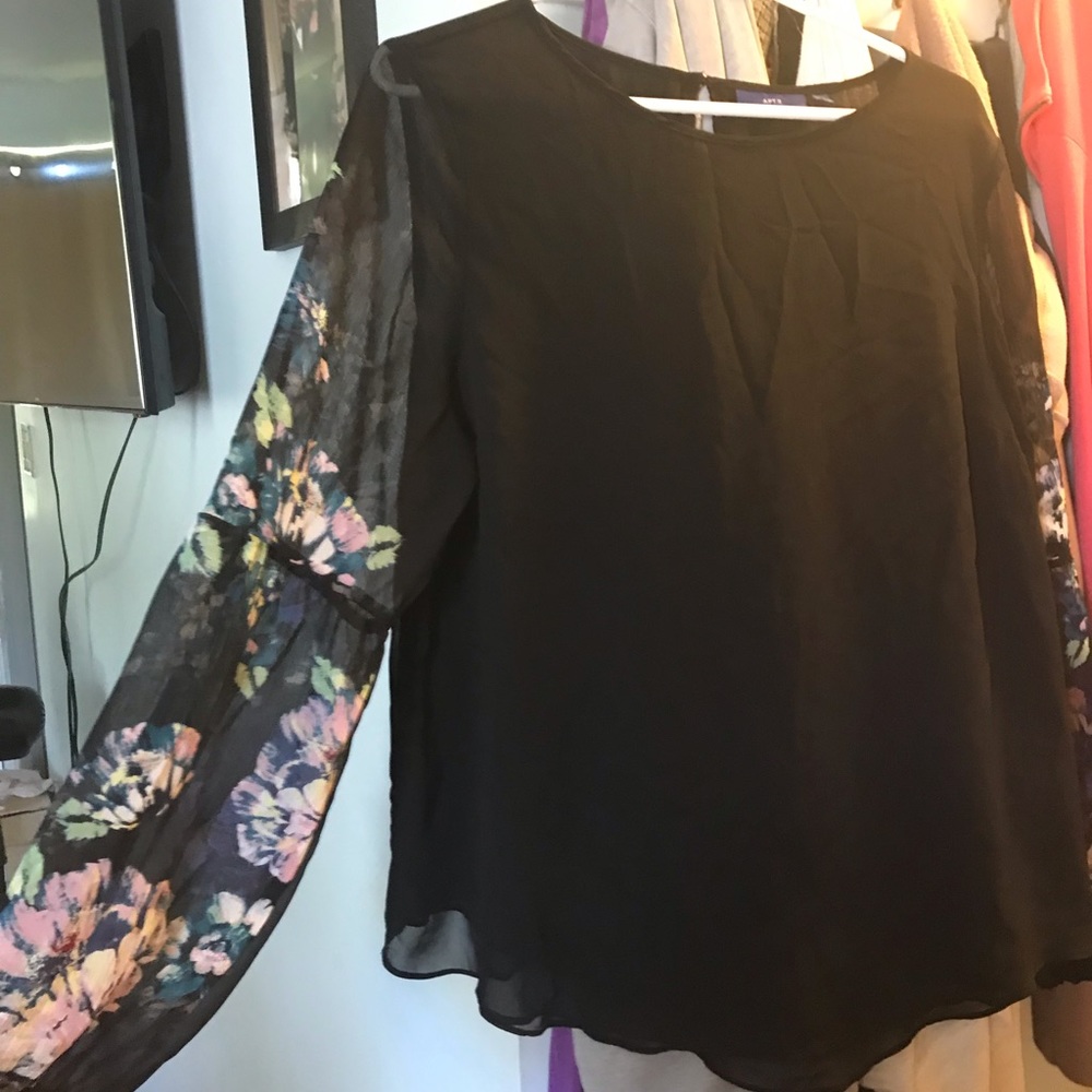Black business top with floral sleeves